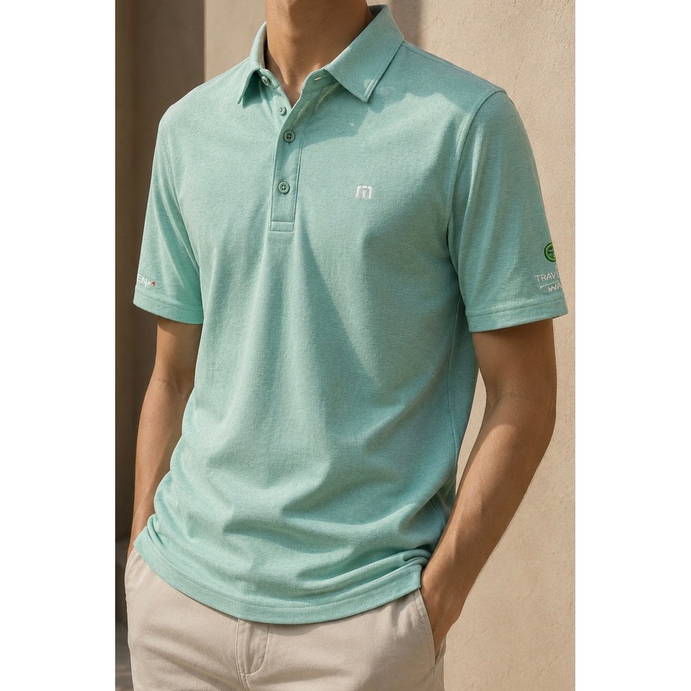 TravisMathew Mens Sz S Green Heathered Short Sleeve Golf Polo Shirt Invitational